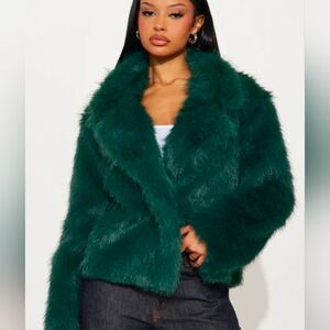 Emerald Green Faux Fur Jacket